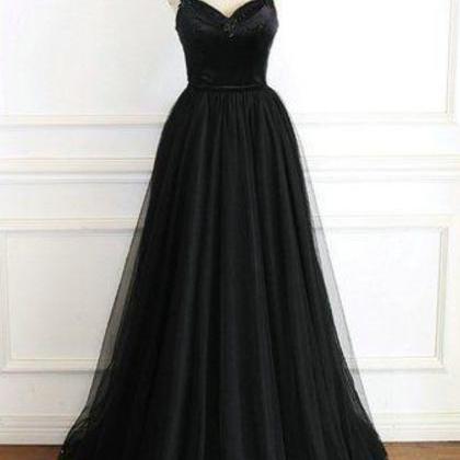 Prom Dresses, Black Tulle A Line Long Evening..