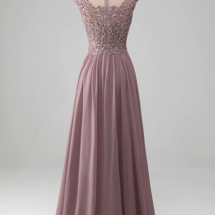 Prom Dresses, A-line Beaded Blush Prom Dress