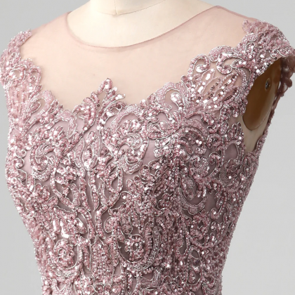 Prom Dresses, A-line Beaded Blush Prom Dress