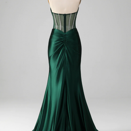 Prom Dresses, Dark Green V-neck Strapless Corset..