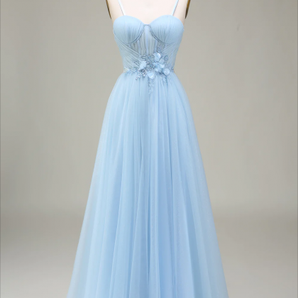 Prom Dresses, Sparkly Light Blue A-line Tulle Prom..