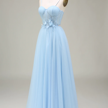 Prom Dresses, Sparkly Light Blue A-line Tulle Prom..