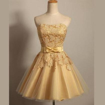 Homecoming Dresses,gold Lace Short Homecoming..
