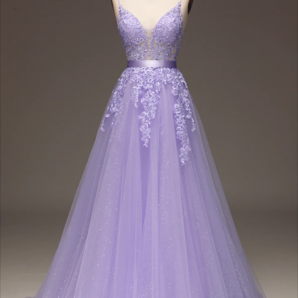 Prom Dresses, Purple A-line Spaghetti Straps Long..