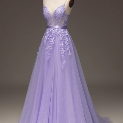 Prom Dresses, Purple A-line Spaghetti Straps Long..