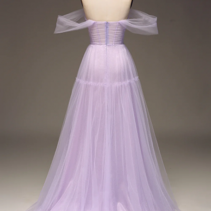 Prom Dresses, Lilac Off The Shoulder A Line Tulle..