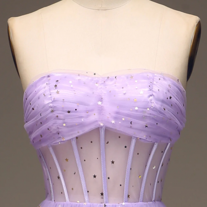 Prom Dresses, Tulle Strapless Purple Corset Prom..