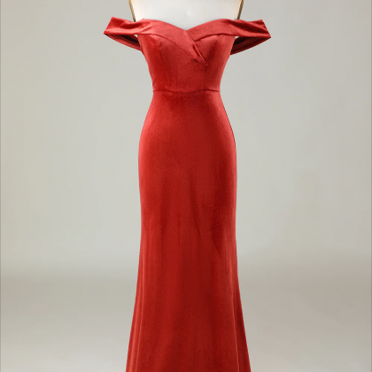 Prom Dresses, Velvet Off The Shoulder Terracotta..