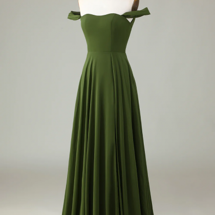 Prom Dresses, A-line Off The Shoulder Olive..