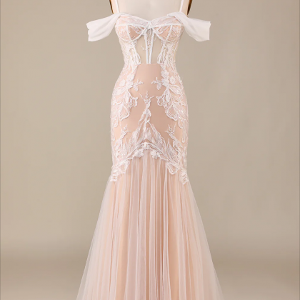 Prom Dresses, Champagne Mermaid Long Wedding Dress..