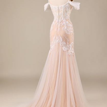 Prom Dresses, Champagne Mermaid Long Wedding Dress..