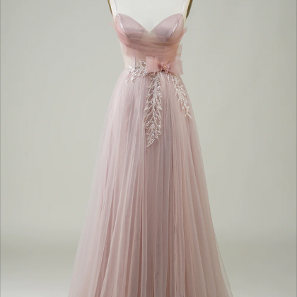 Prom Dresses, Blush A-line Corset Long Tulle Prom..