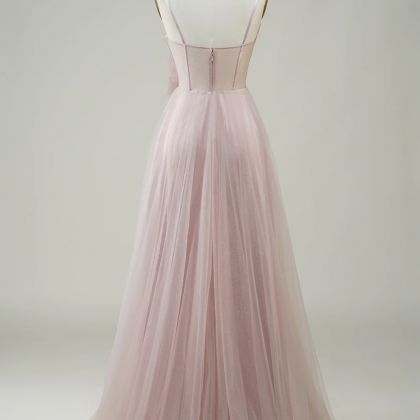 Prom Dresses, Blush A-line Corset Long Tulle Prom..