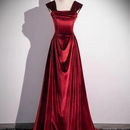Prom Dresses,french Red Long Velvet Evening Gowns