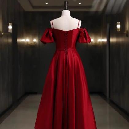 Prom Dresses,spaghetti Strap French Red Satin..