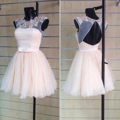 Cute Pearl Pink Appliques Open Back Ball Gown..