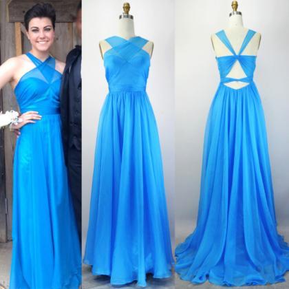 Charming Blue Evening Dress Chiffon Party Dress..