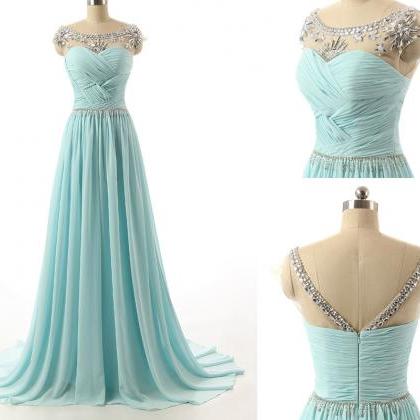 Blue Floor Length Chiffon Evening Gown Featuring..