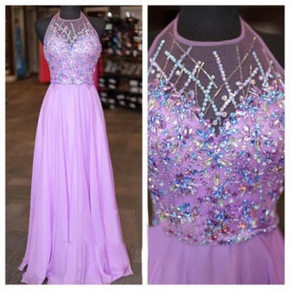 Lilac Prom Dresses, Beaded Prom Dress, Sexy Prom..