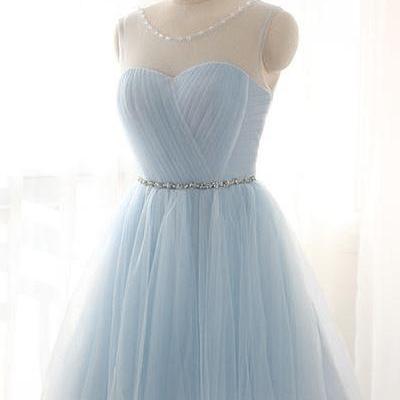 Simple Baby Blue Short Tulle Homecoming Dresses,..