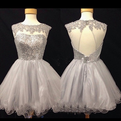 Silver Homecoming Dresses,beaded Short Prom..