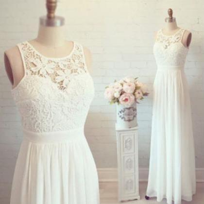 White Simple Lon Lace Wedding Dresses,elegant Prom..