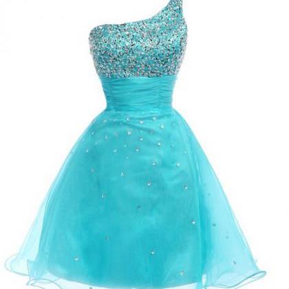Real Made Light Blue Homecoming Dresses ,beading..