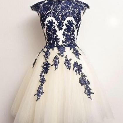 Lace Homecoming Dress,tulle Homecoming Dress,navy..