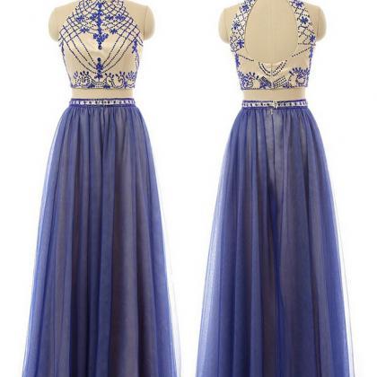 2 Piece Prom Gown,two Piece Prom Dresses,royal..