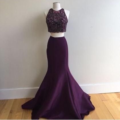2 Piece Prom Gown,two Piece Prom Dresses,grape..