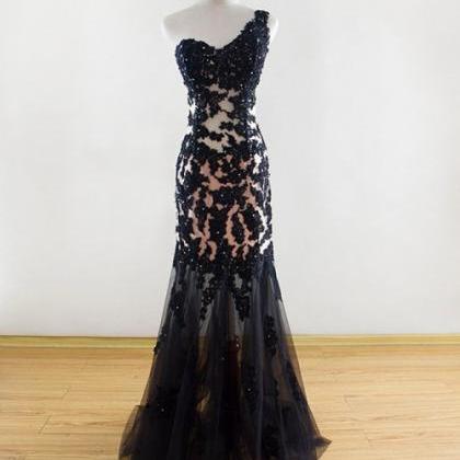 Black Prom Dresses,one Shoulder Prom Dress,tulle..