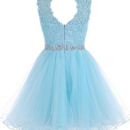 Tulle Homecoming Dress,lace Homecoming Dress,blue..