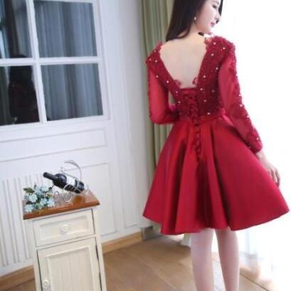 Red Homecoming Dress,long Sleeves Homecoming..
