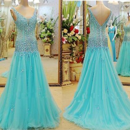 Prom Dresses,evening Dress,blue Prom Dress, Long..