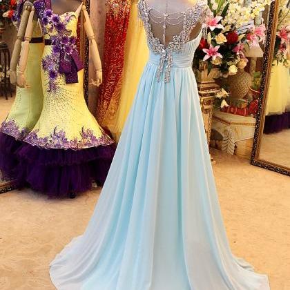 Prom Dresses,evening Dress,a-line Backless Blue..