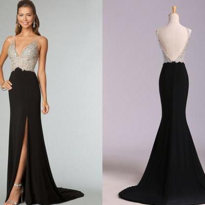 Prom Dresses,evening Dress,sexy Slit Black Prom..
