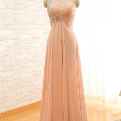 Blush Pink One-shoulder Beaded Ruched Chiffon..