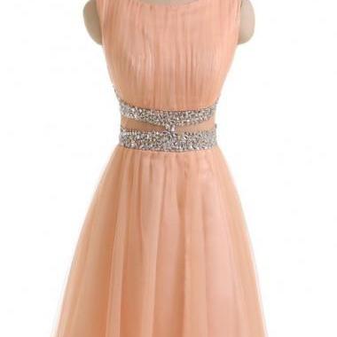 Homecoming Dresses,simple A-line Jewel Peach Tulle..