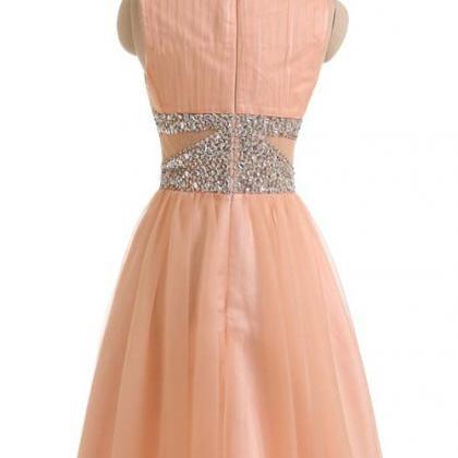 Homecoming Dresses,simple A-line Jewel Peach Tulle..