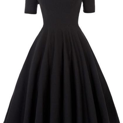 Black Off The Shoulder Tea Length A-line Dress