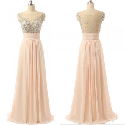 Blush Pink Floor Length A-line Pleated Prom Dress..