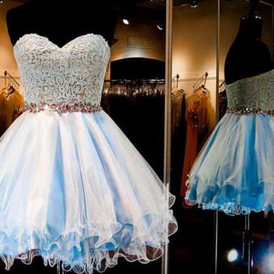 Homecoming Dresses,lace Homecoming Dress,blue..