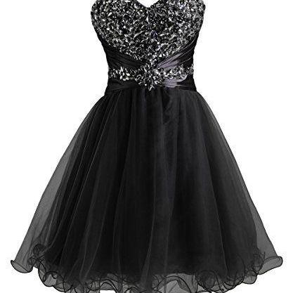 Black Short A-line Tulle Homecoming Dress..