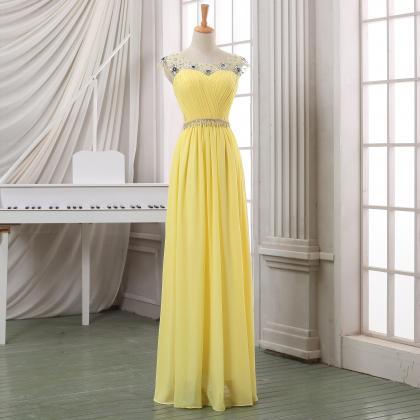 Yellow A-line Floor-length Chiffon Prom Dress With..