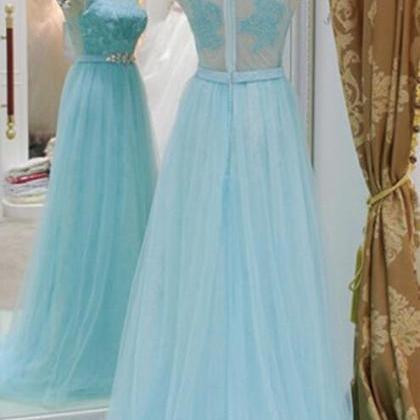 Prom Dress, Baby Blue A Line Evening Dresses, Lace..