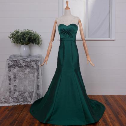Emerald Green Strapless Sweetheart Ruched Long..