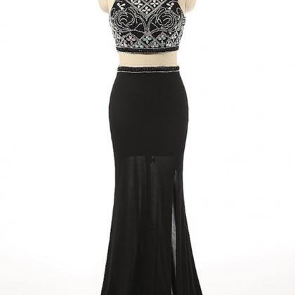 Sexy Two Pieces Beaded Evening Prom Dresses, Black..