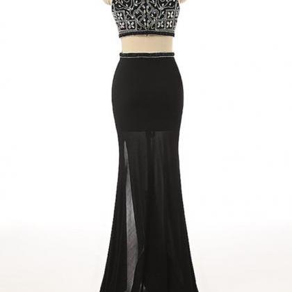 Sexy Two Pieces Beaded Evening Prom Dresses, Black..