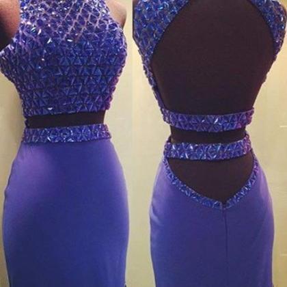 Sexy 2 Pieces Homecoming Dress, Blue Open Back..