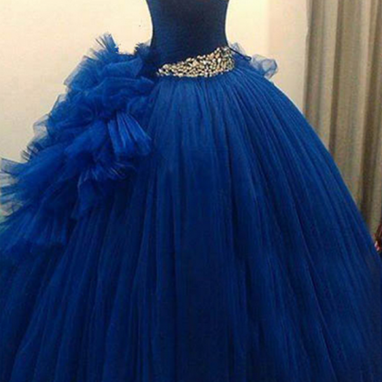 A Line Prom Dress, Tulle Prom Dress, Royal Blue..
